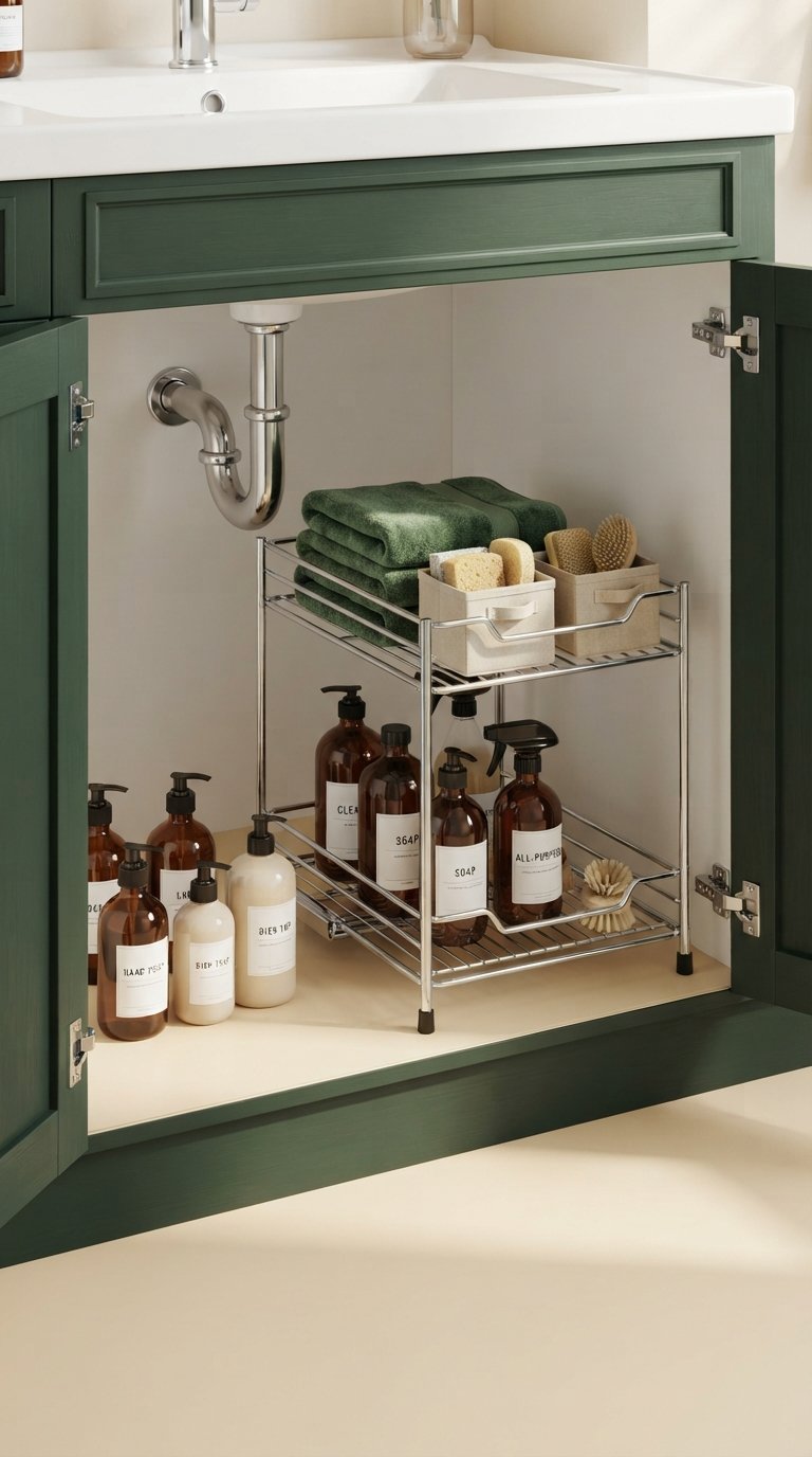 Under-sink small kitchen storage solutions organizer